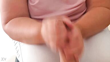 MILF handjob with cum spray on my blouse - 4 image