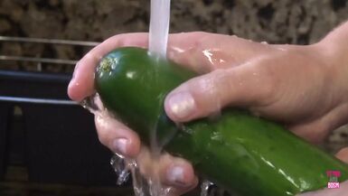 A Desperate Housewife Uses Cucumber and Carrot as a Substitute for a Big Hard Cock - 1 image