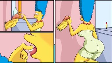 Une énorme bite provenant dun trou dans le mur a rempli tous les trous humides de la femme au foyer Marge avec du sperme chaud et collant / Bande dessinée / Parodie - 2 image