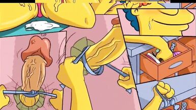 Une énorme bite provenant dun trou dans le mur a rempli tous les trous humides de la femme au foyer Marge avec du sperme chaud et collant / Bande dessinée / Parodie - 4 image