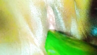 Big oiled tight pussy pleasure and enjoyment with cucumber - 14 image