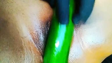 Big oiled tight pussy pleasure and enjoyment with cucumber - 15 image