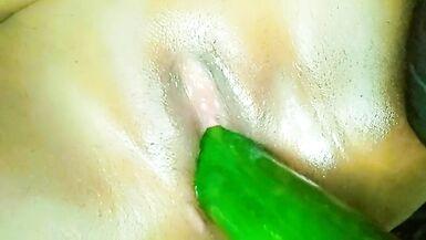 Big oiled tight pussy pleasure and enjoyment with cucumber - 2 image