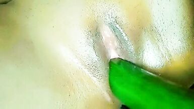Big oiled tight pussy pleasure and enjoyment with cucumber - 3 image