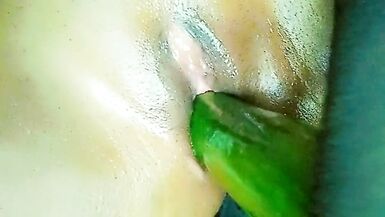 Big oiled tight pussy pleasure and enjoyment with cucumber - 4 image