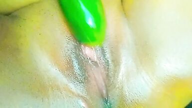 Big oiled tight pussy pleasure and enjoyment with cucumber - 7 image