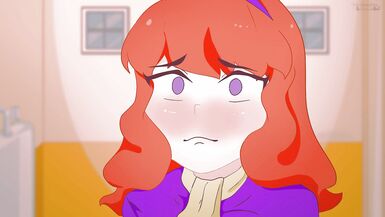 Red-haired Daphne takes off her panties in the toilet in front of an unknown guy without complexes ! Scooby-Doo. Hentai,Cartoon,Parody ! - 14 image