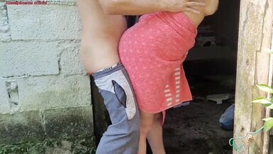 Shower doesnt work, married woman asks the farms caretaker for help using just a towel and pays with sex - 14 image