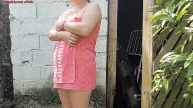 Shower doesnt work, married woman asks the farms caretaker for help using just a towel and pays with sex - 6 image