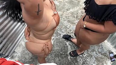 Secrets in the dressing room women change swimsuits outdoors