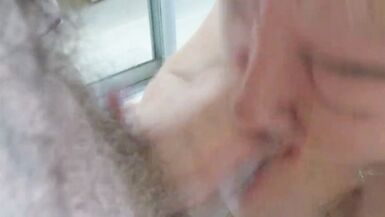 I suck my stepson's hard cock and get cum on my tits - 15 image
