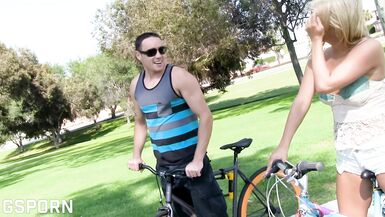 Big Boobs Blonde MILF with Nice Ass Ride Her Bike and Fuck - 2 image