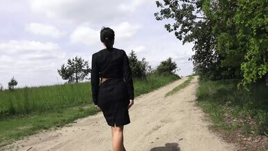 Peeing in stockings on a road. - 1 image