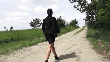 Peeing in stockings on a road. - 2 image