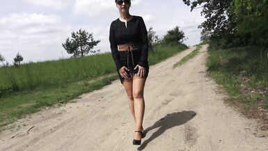 Peeing in stockings on a road. - 7 image
