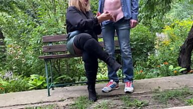 I cum on my mother-in-law on her gorgeous ass in pantyhose outdoors - 1 image