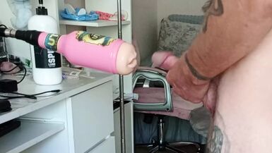 son-in-law masturbates dick with a sex machine and cums - 1 image