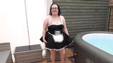 Wife in sexy french maid uniform stripping showing bum and breasts - 5 image