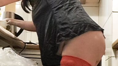 Wife in kitchen teasing husband to have sex while he watches - 2 image