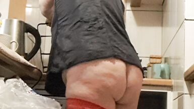 Wife in kitchen teasing husband to have sex while he watches - 3 image