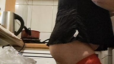 Wife in kitchen teasing husband to have sex while he watches - 7 image