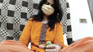 Pakistani Housewife Inserting Large Cucumber in Her Tight Pussy - 2 image