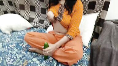 Pakistani Housewife Inserting Large Cucumber in Her Tight Pussy - 3 image