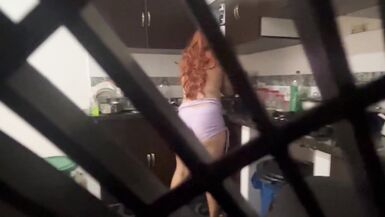 I HIDE TO SEE MY STEPMOM'S PERVERT WITH A HUGE ASS WHILE SHE MASTURBATES STANDING IN THE KITCHEN - 11 image