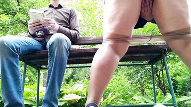Curvy milf in pantyhose peeing next to me in the park, view from below - 11 image