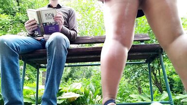 Curvy milf in pantyhose peeing next to me in the park, view from below - 14 image