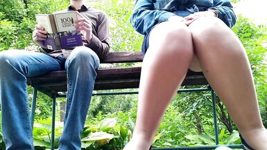 Curvy milf in pantyhose peeing next to me in the park, view from below - 4 image