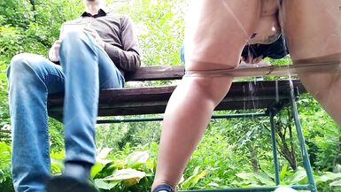 Curvy milf in pantyhose peeing next to me in the park, view from below - 8 image