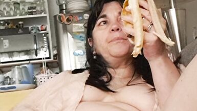 Milf eating banana and looking for my hole under my wet panties - 2 image