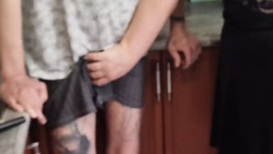 Mother-in-law jerks off to a cumshot before lunch