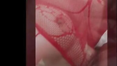My chubby wife in red fishnets