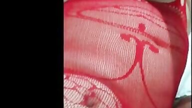 My chubby wife in red fishnets