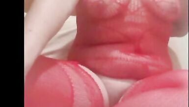 My chubby wife in red fishnets
