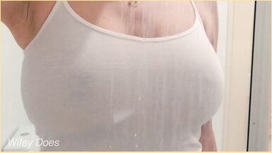Wifey has amazing tits for wet shirt braless - 4 image