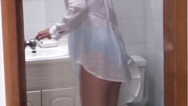 My friends and I masturbate while watching my stepmother pee, they want to fuck her - 2 image