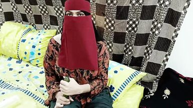 Desi Stepmom in Hijaab Playing With Cucumber - 2 image