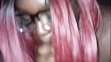 Sexy dark skinned girl sucks dick and takes cum in the face with a nice city view - 10 image