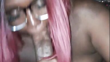 Sexy dark skinned girl sucks dick and takes cum in the face with a nice city view - 11 image