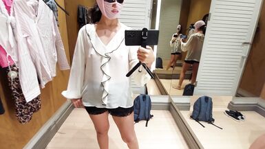 Hot amateur wife tries on clothes in dressing room. Sexy latina hairy pussy, big tits, big ass, big nipples. - 12 image