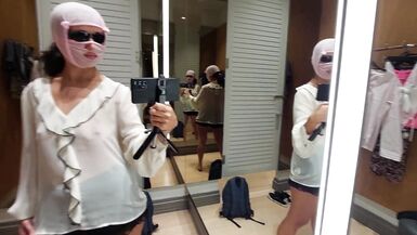 Hot amateur wife tries on clothes in dressing room. Sexy latina hairy pussy, big tits, big ass, big nipples. - 13 image