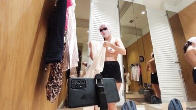 Hot amateur wife tries on clothes in dressing room. Sexy latina hairy pussy, big tits, big ass, big nipples. - 14 image