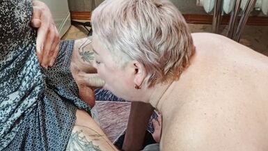 mother-in-law gives a deep blowjob and gets a portion of cum in her throat - 12 image