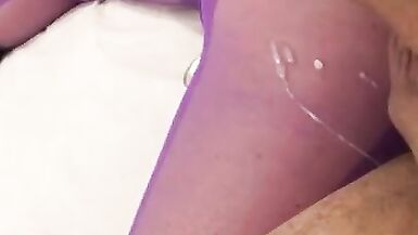 Sexy Purple Bodystocking Cumshot