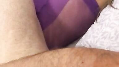 Sexy lila Bodystocking Cumshot