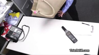 Fucking curvy dress stealing MILF on the backroom desk - 3 image