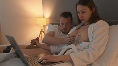 Step Mom Helps to Cum Step Son in Share Bed with Hand Job and Tight Pussy, but Can't - 1 image